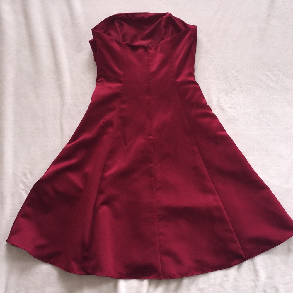 Silk Strapless Burgundy Dress - Picture 3 of 5